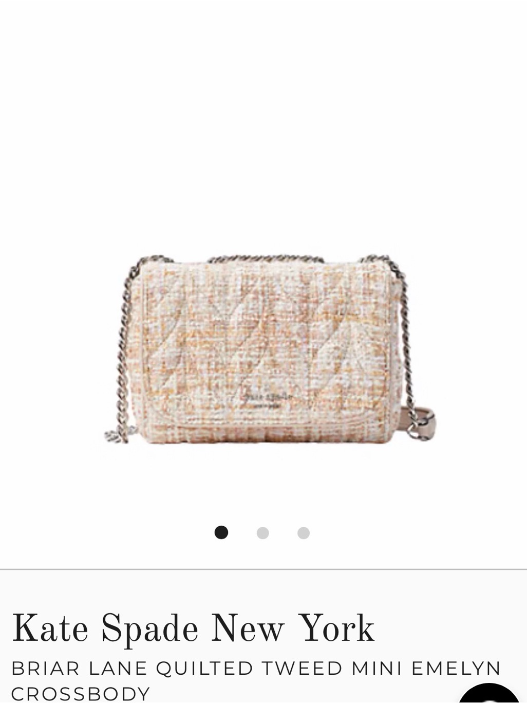 Kate Spade Neutral Blush/Tan Tweed Emelyn Briar Lane Crossbody With Silver Chain